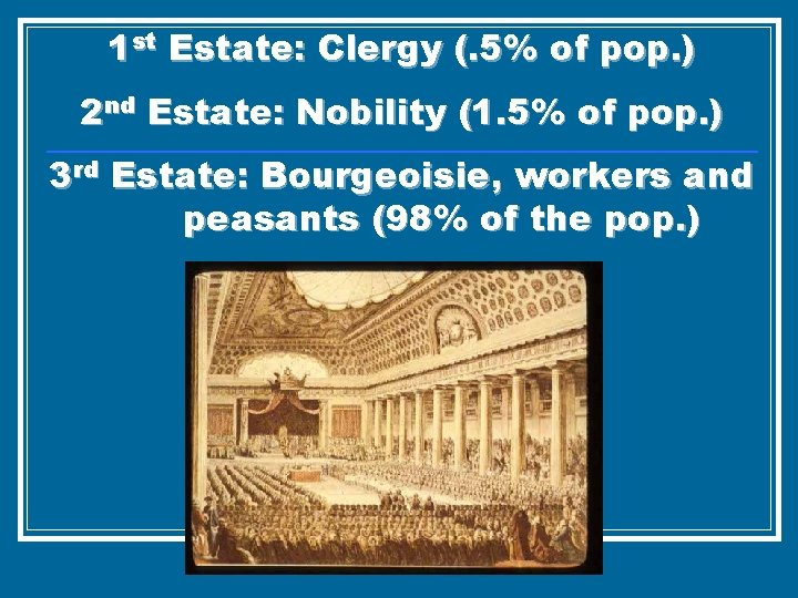 1 st Estate: Clergy (. 5% of pop. ) 2 nd Estate: Nobility (1.