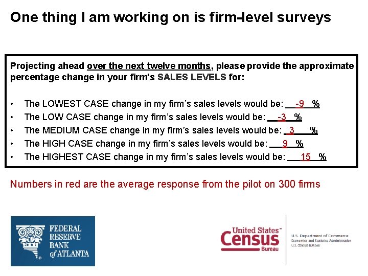 One thing I am working on is firm-level surveys Projecting ahead over the next