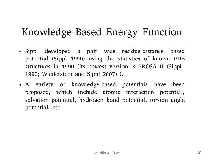 ab initio str. Pred. 29 