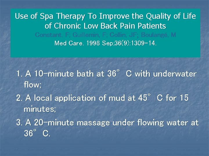 Use of Spa Therapy To Improve the Quality of Life of Chronic Low Back