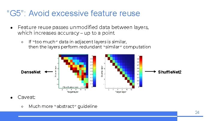 “G 5”: Avoid excessive feature reuse ● Feature reuse passes unmodified data between layers,