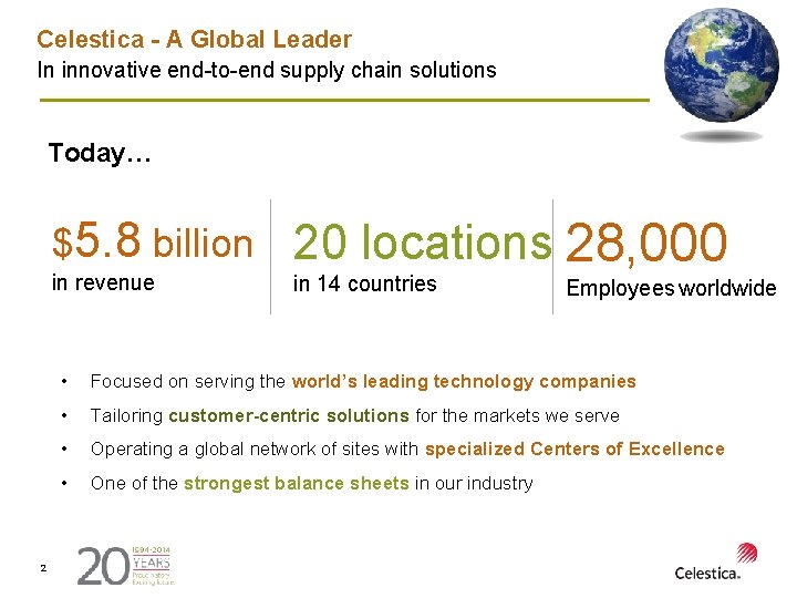 Celestica - A Global Leader In innovative end-to-end supply chain solutions Today… $5. 8