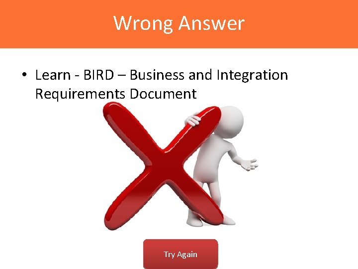 Wrong Answer • Learn - BIRD – Business and Integration Requirements Document Try Again