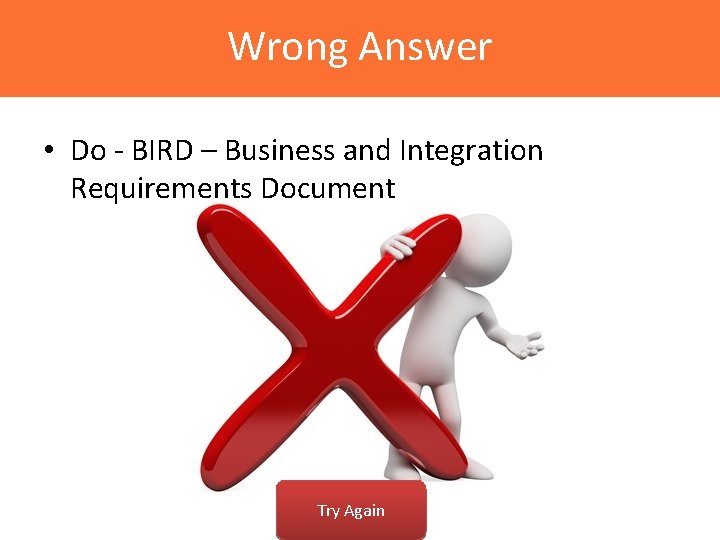Wrong Answer • Do - BIRD – Business and Integration Requirements Document Try Again