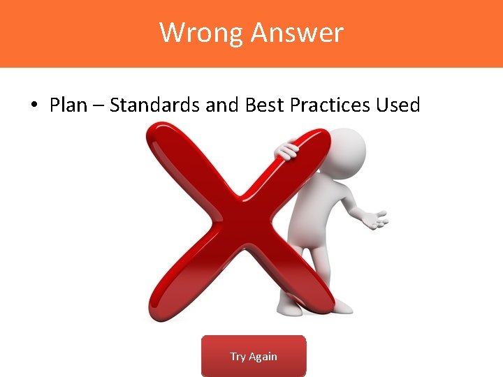 Wrong Answer • Plan – Standards and Best Practices Used Try Again 