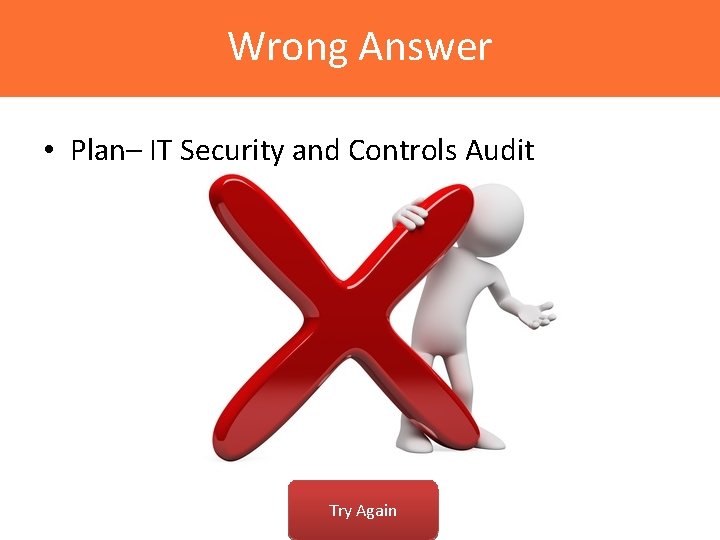 Wrong Answer • Plan– IT Security and Controls Audit Try Again 