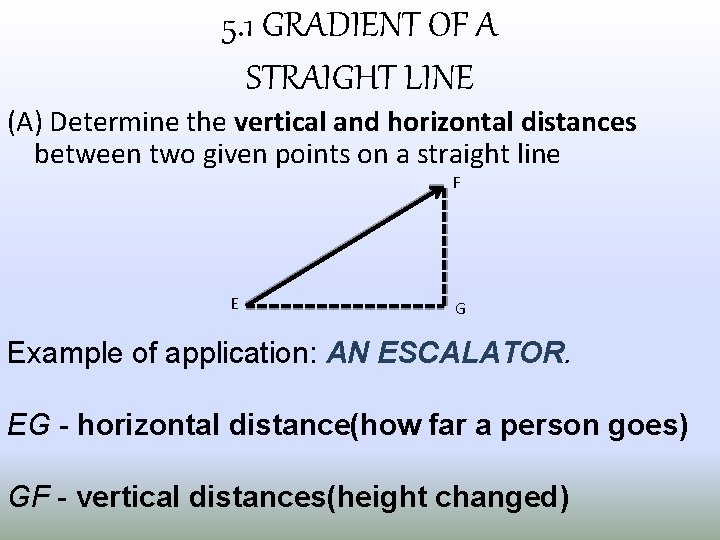 5. 1 GRADIENT OF A STRAIGHT LINE (A) Determine the vertical and horizontal distances