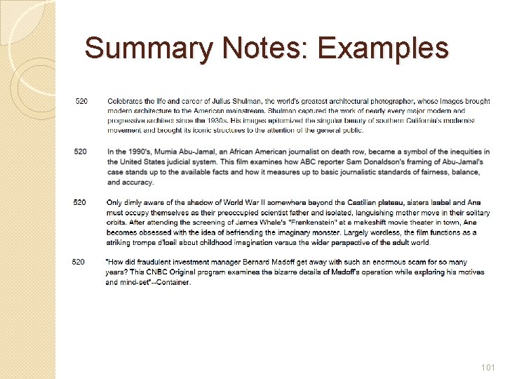 Summary Notes: Examples 101 