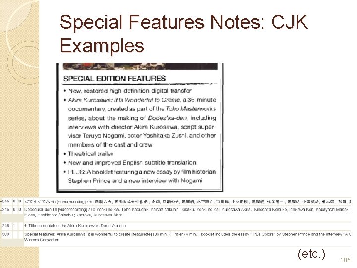 Special Features Notes: CJK Examples (etc. ) 105 