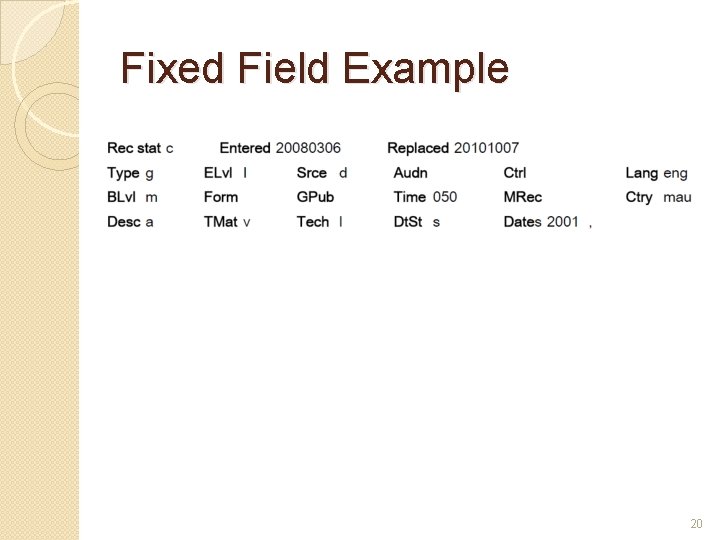 Fixed Field Example 20 