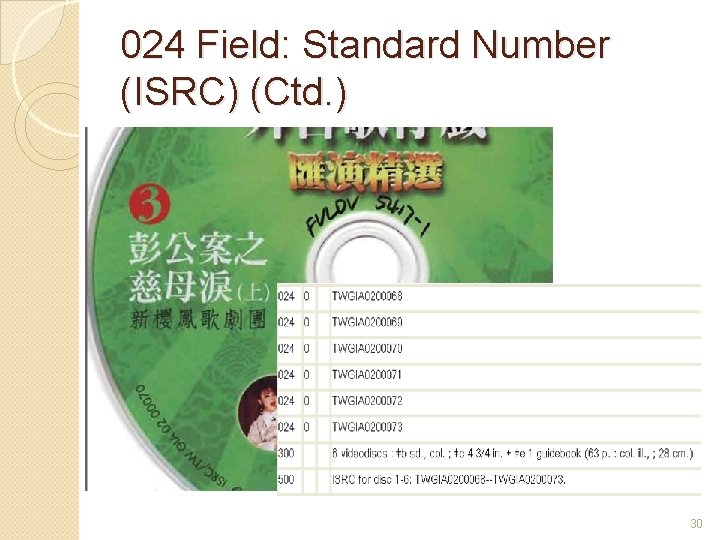 024 Field: Standard Number (ISRC) (Ctd. ) 30 