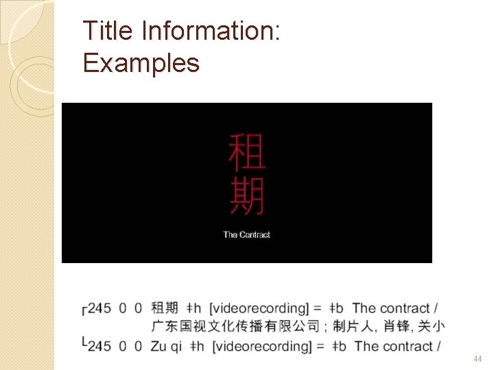 Title Information: Examples 44 