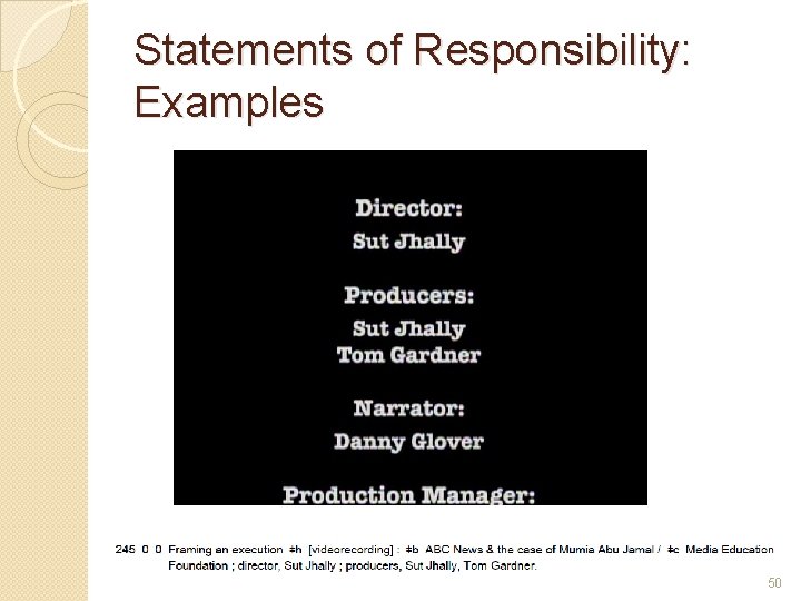 Statements of Responsibility: Examples 50 