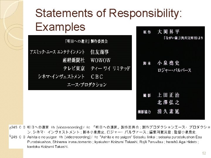Statements of Responsibility: Examples 52 