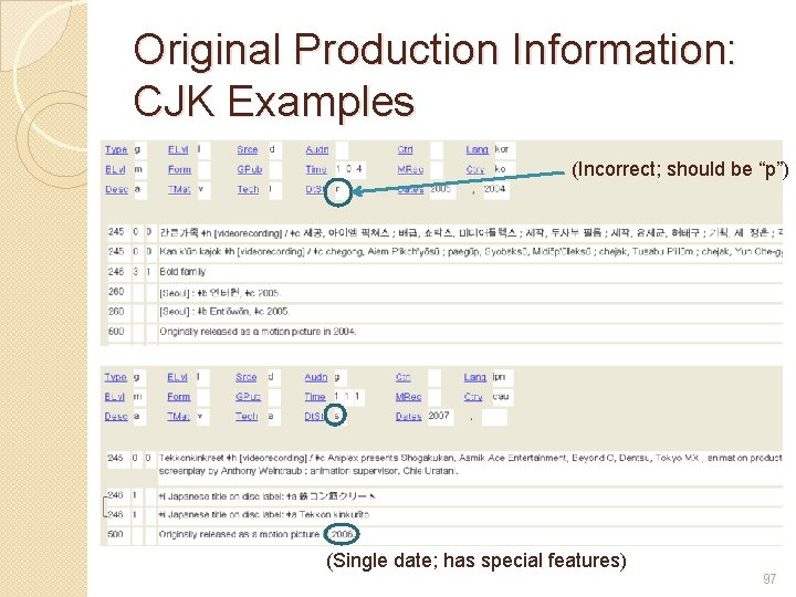 Original Production Information: CJK Examples (Incorrect; should be “p”) (Single date; has special features)