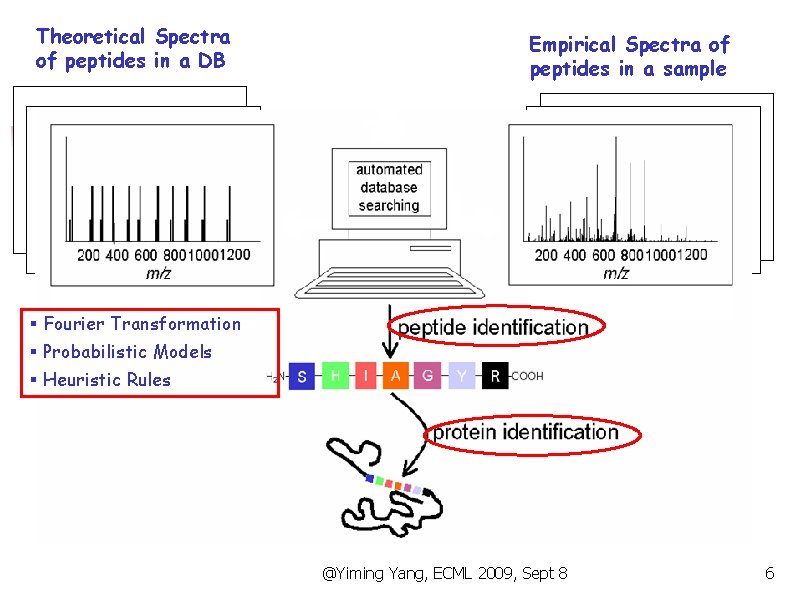 Theoretical Spectra of peptides in a DB Empirical Spectra of peptides in a sample