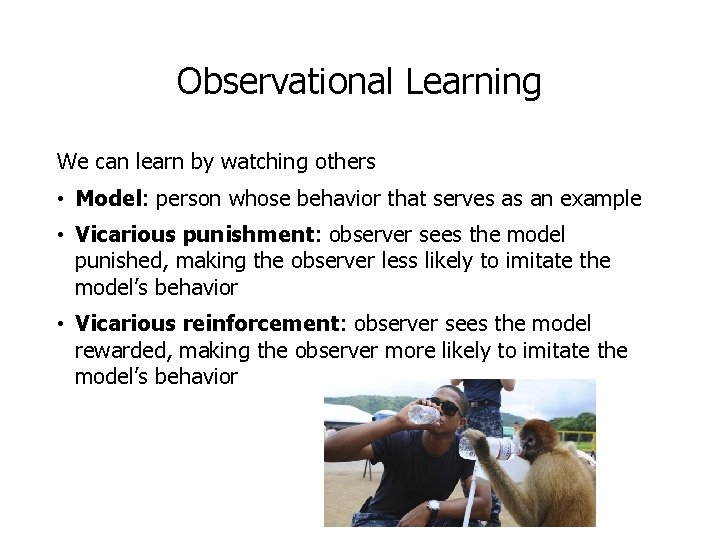 Observational Learning We can learn by watching others • Model: person whose behavior that