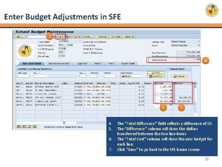 Enter Budget Adjustments in SFE 7 4 6 4. 5. 6. 7. 5 The