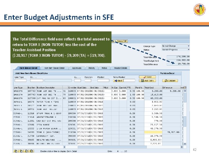 Enter Budget Adjustments in SFE The Total Difference field now reflects the total amount