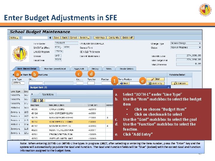 Enter Budget Adjustments in SFE a b c d 1 a. b. c. d.