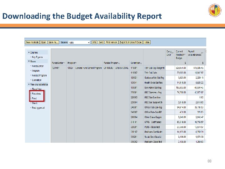 Downloading the Budget Availability Report 88 