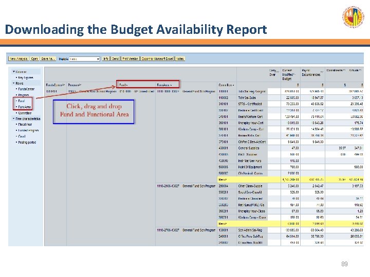 Downloading the Budget Availability Report 89 