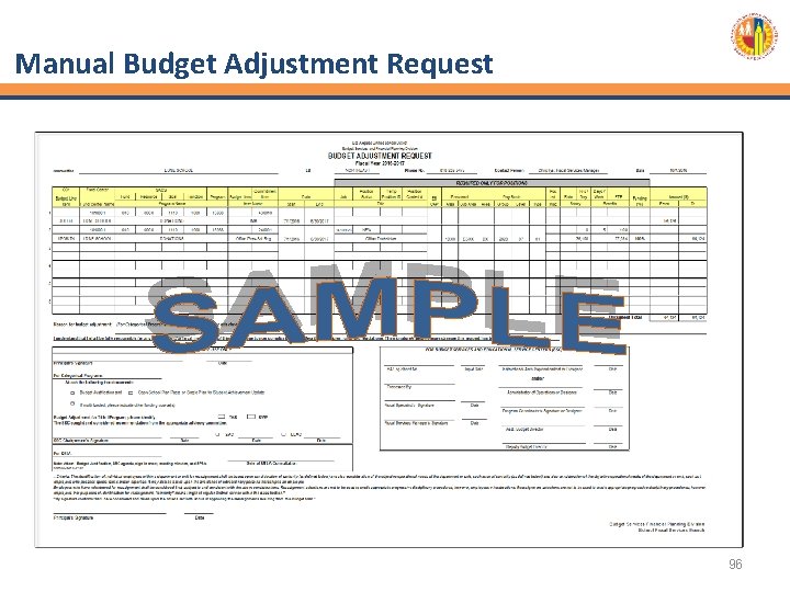 Manual Budget Adjustment Request 96 