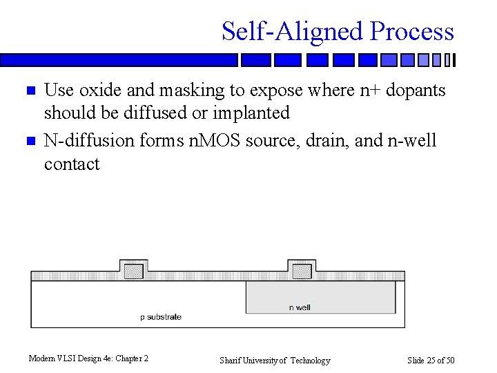 Self-Aligned Process n n Use oxide and masking to expose where n+ dopants should