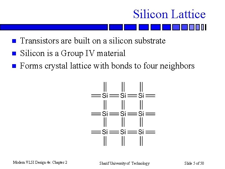 Silicon Lattice n n n Transistors are built on a silicon substrate Silicon is
