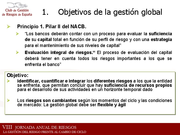 1. Ø Objetivos de la gestión global Principio 1. Pilar II del NACB. Ø