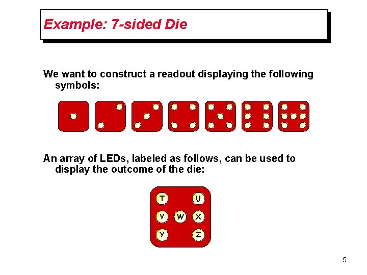 Example: 7 -sided Die We want to construct a readout displaying the following symbols: