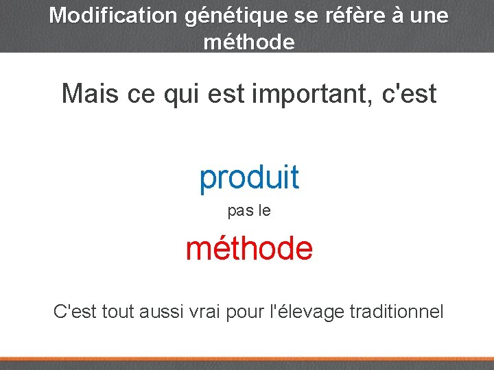 Modification génétique se réfère à une méthode Mais ce qui est important, c'est produit