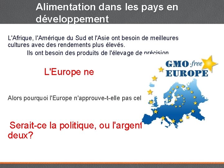 Alimentation dans les pays en développement L'Afrique, l'Amérique du Sud et l'Asie ont besoin