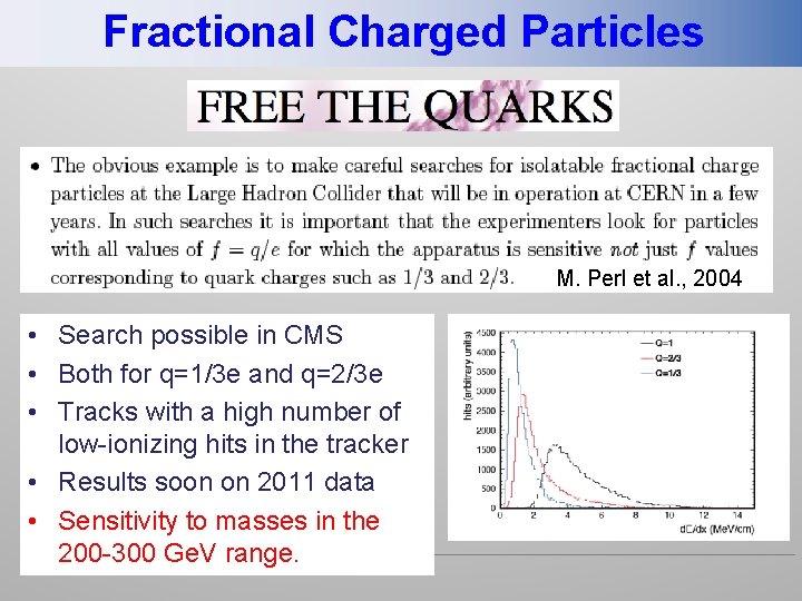 Fractional Charged Particles M. Perl et al. , 2004 • Search possible in CMS