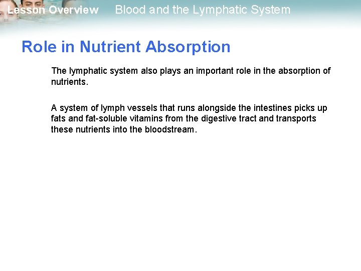 Lesson Overview Blood and the Lymphatic System Role in Nutrient Absorption The lymphatic system