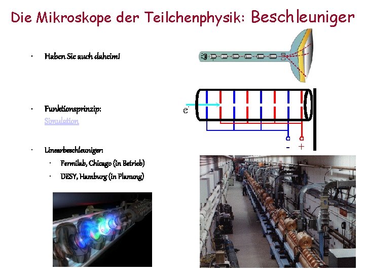 Die Mikroskope der Teilchenphysik: Beschleuniger • Haben Sie auch daheim! • Funktionsprinzip: Simulation •