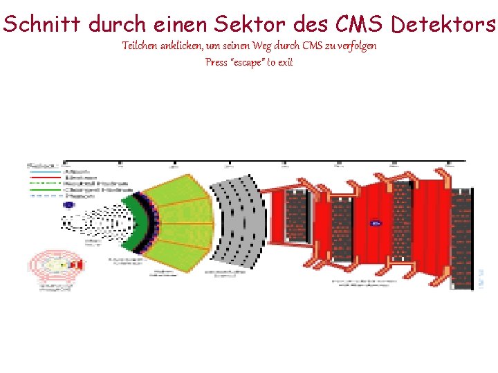 Schnitt durch einen Sektor des CMS Detektors Teilchen anklicken, um seinen Weg durch CMS