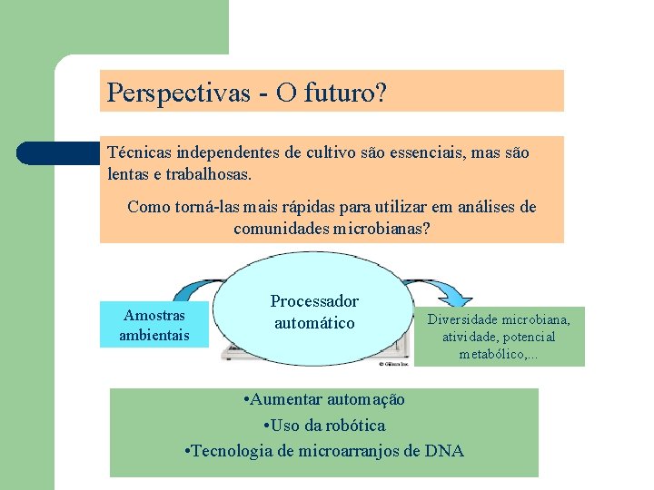 Perspectivas - O futuro? Técnicas independentes de cultivo são essenciais, mas são lentas e