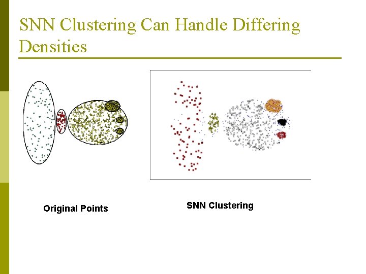 SNN Clustering Can Handle Differing Densities Original Points SNN Clustering 