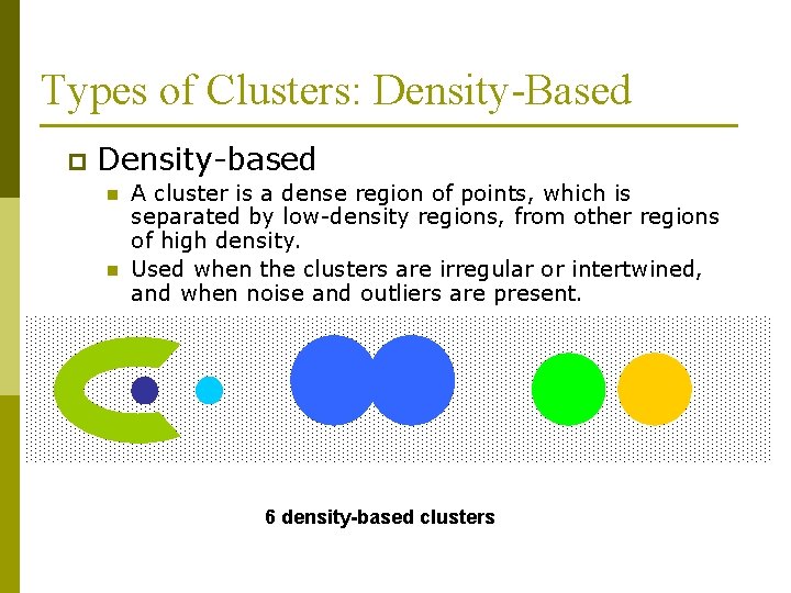 Types of Clusters: Density-Based p Density-based n n A cluster is a dense region