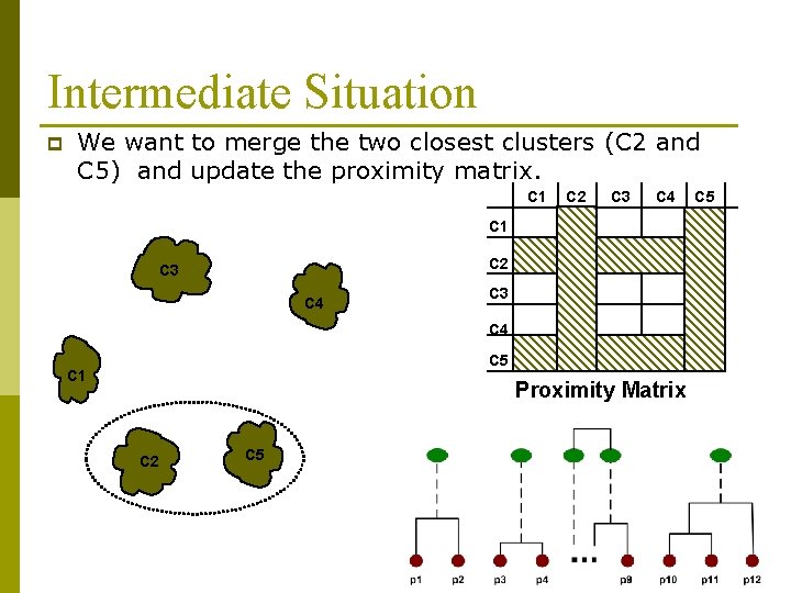 Intermediate Situation p We want to merge the two closest clusters (C 2 and