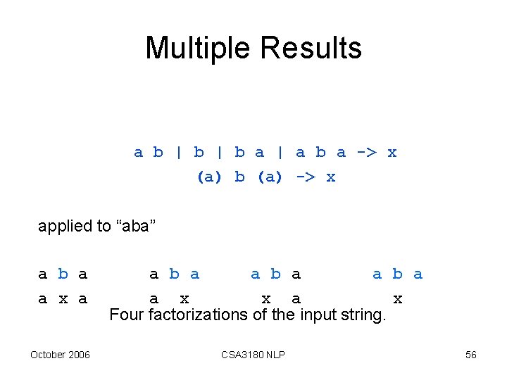 Multiple Results a b | b a | a b a -> x (a)