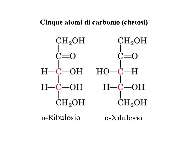 Cinque atomi di carbonio (chetosi) D -Ribulosio D -Xilulosio 