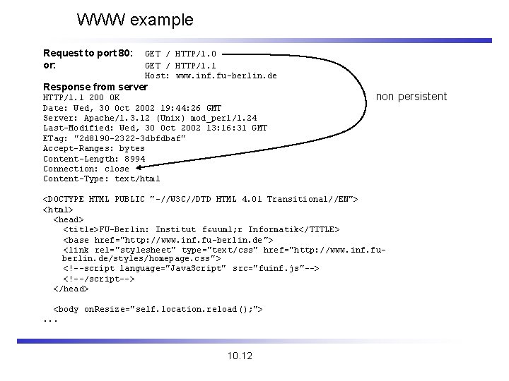 WWW example Request to port 80: or: GET / HTTP/1. 0 GET / HTTP/1.