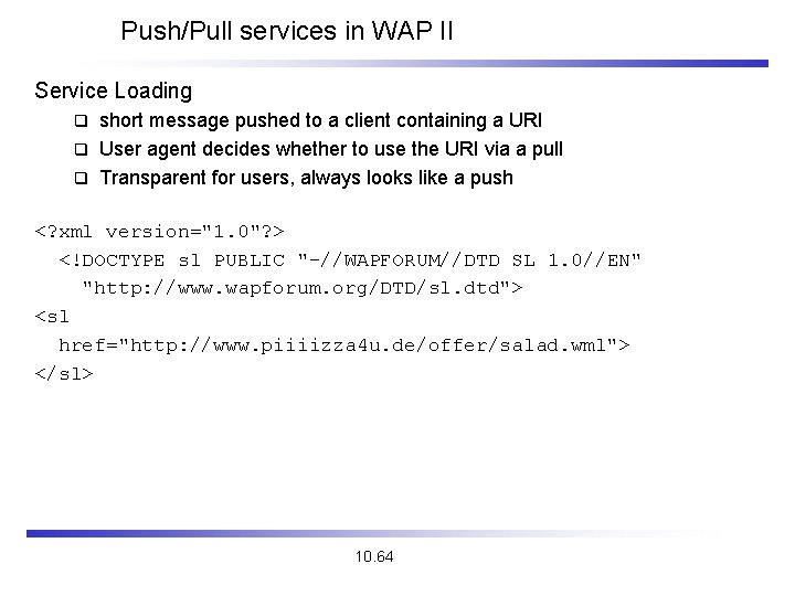 Push/Pull services in WAP II Service Loading short message pushed to a client containing
