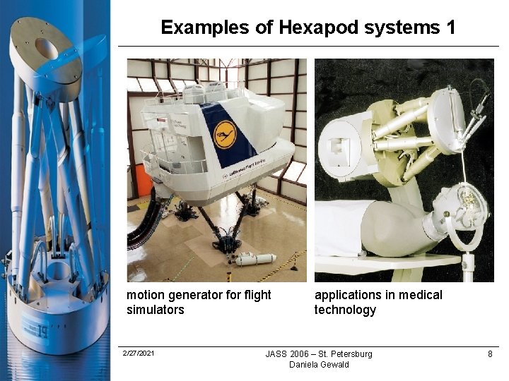 Examples of Hexapod systems 1 motion generator flight simulators 2/27/2021 applications in medical technology