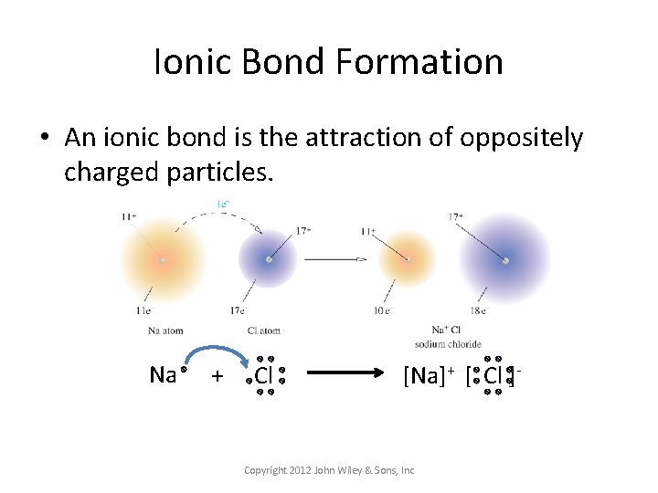 Ionic Bond Formation • An ionic bond is the attraction of oppositely charged particles.