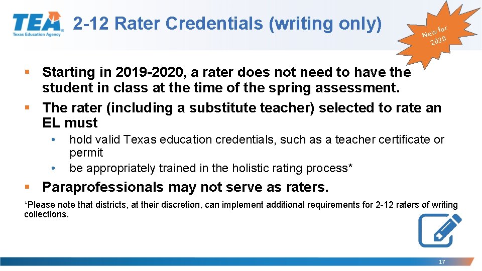2 -12 Rater Credentials (writing only) for New 0 202 § Starting in 2019