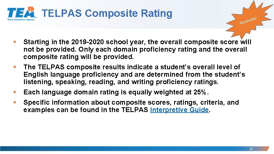 TELPAS Composite Rating § § der in Rem Starting in the 2019 -2020 school