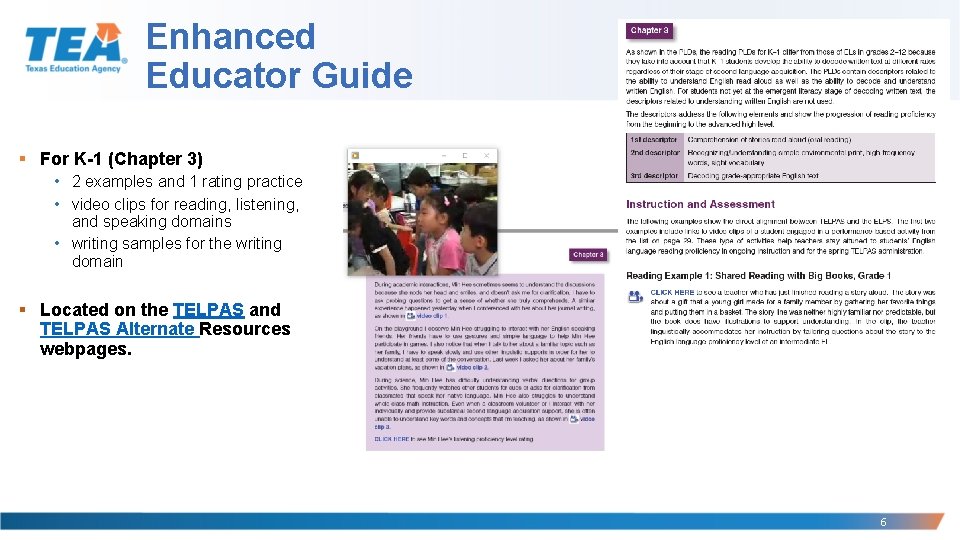 Enhanced Educator Guide § For K-1 (Chapter 3) • 2 examples and 1 rating